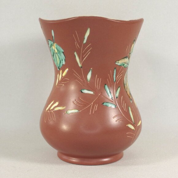 Herta Gertz B.C. Ceramics "Mountain Foliage" 7" Vase, Midcentury Vase Scraffito - Picture 5 of 7